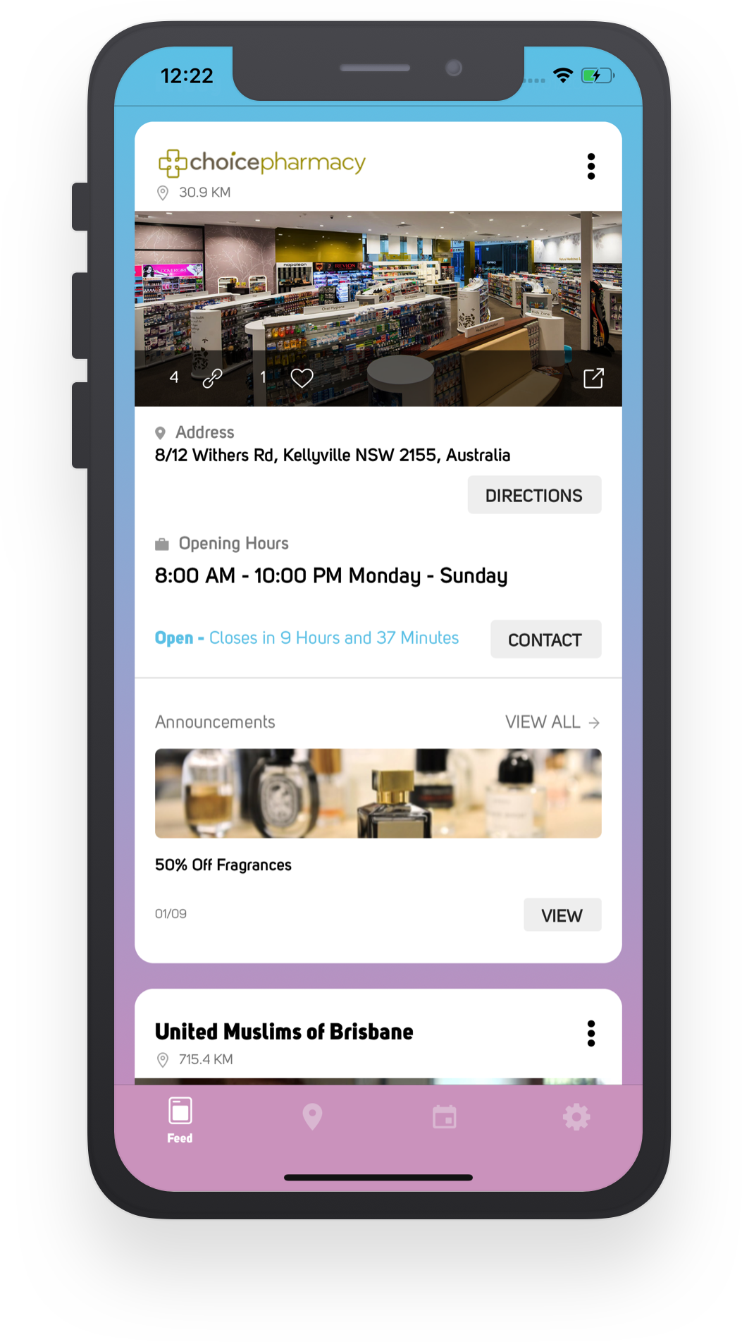 MasjidLink app showing mosque events and prayer times